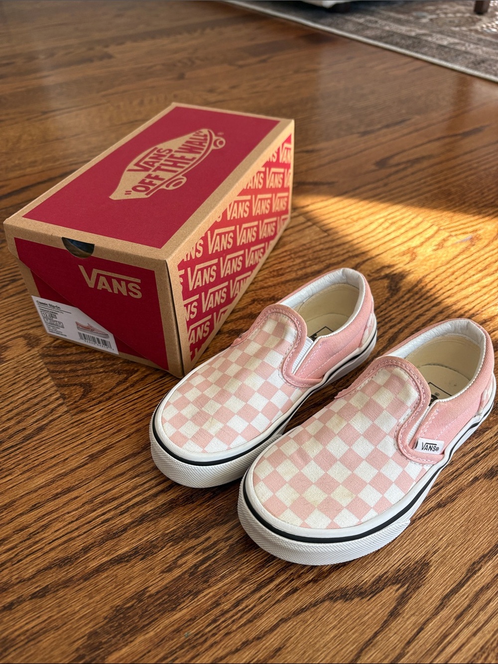 Vans Kids Pink and White Checkerboard Slip-On Sneakers